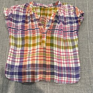 Pilcro Colorful Plaid Short Sleeve Blouse